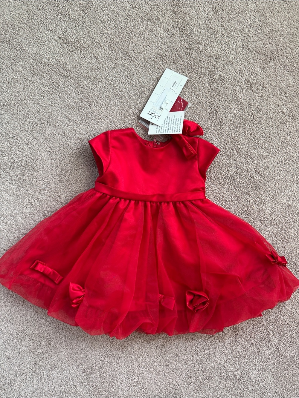 Joan Calabrese Red Tulle Bow Trim Formal Dress